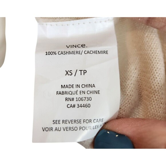 VINCE Sweater Womens XS Cream Ivory 100% Cashmere Long Sleeve Top High Low - Picture 5 of 6